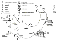 Diagram of Lake Sandoval showing all the sources of disturbance of Giant Otters