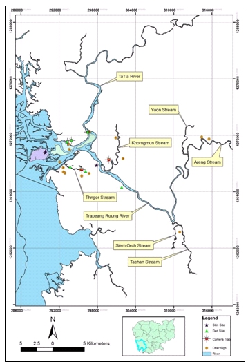 Map of south-east Cambodia showing the locaiton of the survey sites