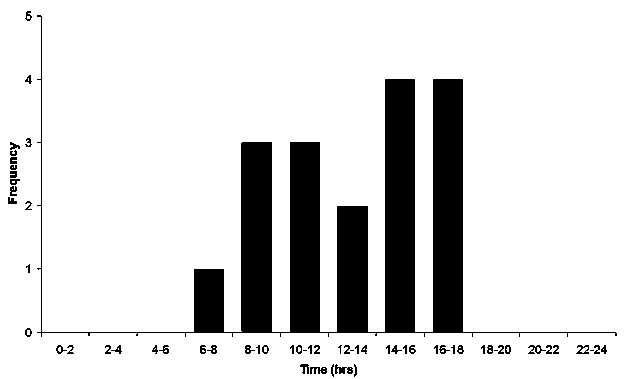 Graph showing a peak in visits between 08:00 and 12:00, and a higher peak between 14:00 and 18:00