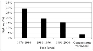 Graph showing that otter numbers today are about 15% of what they were in 1986. Click for larger version.