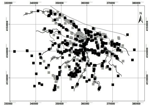 Distribution of Eurasian Otter in the Anzali wetland, around the inflowing rivers and fish farm ponds. Click for larger version.