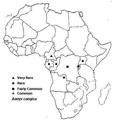 Otters are shown as fairly common in Zaire and rare or very rare in six other countries